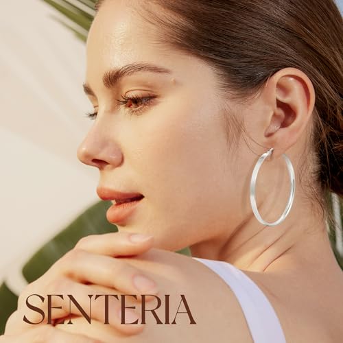 Senteria Lightweight Gold Hoop Earrings for Women 4mm Wide Large Hoop Earrings 14K Real Gold Plated Hypoallergenic Hoops Earring Big Thin Earring Hoops for Women 30/40/50/60/70mm - style: 70mm silver