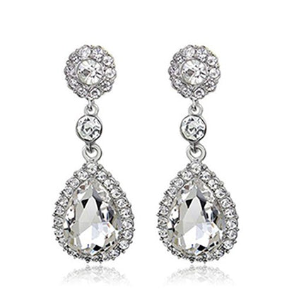 Gorgeous Austrian Crystal Rhinestone Wedding Bridal Teardrop Drop Dangle Earrings - color: Pierced-White