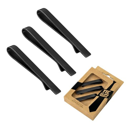 Roctee Skinny Tie Clip, 3 Pack Tie Bar Tie Clips For Men Low-Key Matte Black Elegant Necktie Pinch Clips For Business Meeting Graduation Ceremony Wedding Anniversary Party - color: Matte Black