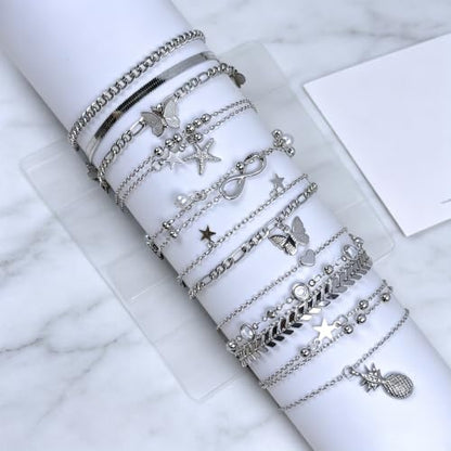 23 Pcs Ankle Bracelet and Toe Ring Set for Women Silver Gold Layered Anklets Foot Chains Adjustable Open Toe Rings Summer Foot Jewelry - style: 23S
