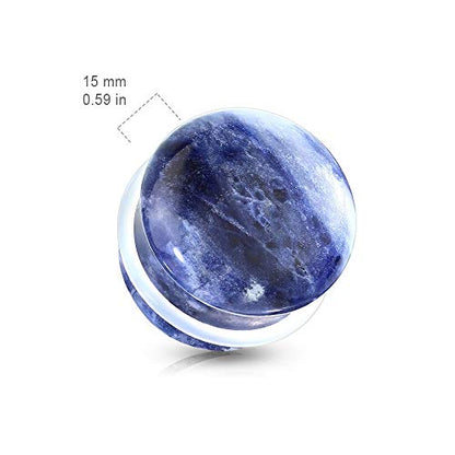 Pierced Owl - Natural Sodalite Stone Convex Single Flare Plug Gauges with Clear O-Rings, Sold as a Pair - style: 12mm (1/2")