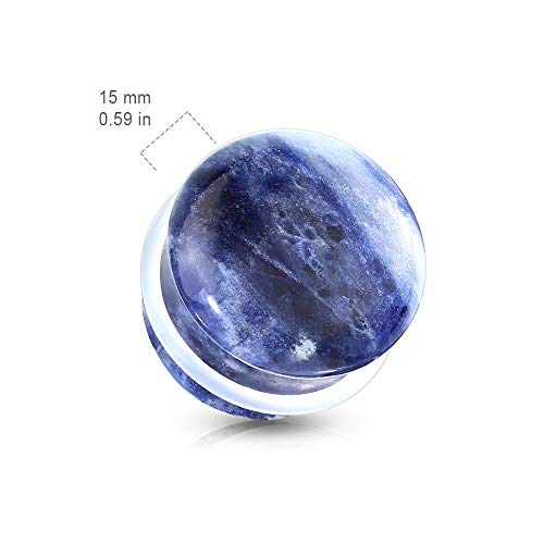 Pierced Owl - Natural Sodalite Stone Convex Single Flare Plug Gauges with Clear O-Rings, Sold as a Pair - style: 16mm (5/8")