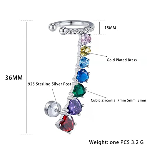 925 Sterling Silver Post Stud Earrings for Women Cartilage Ear Cuffs Hoop Climber 7 Multcolors Cubic Zirconia CZ Hypoallergenic Piercing Gifts For Her - color: Peridot Silver
