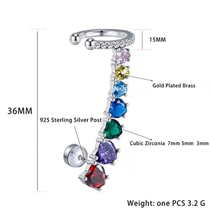 925 Sterling Silver Post Stud Earrings for Women Cartilage Ear Cuffs Hoop Climber 7 Multcolors Cubic Zirconia CZ Hypoallergenic Piercing Gifts For Her - color: Peridot Silver