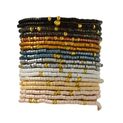 Cute Handmade Colorful Tiny Seed Beads Stackable Bracelets Set Bohemian Gold Beaded Elastic Multilayered Stretch Bracelet for Women Rainbow Surfer Boho Beach Jewelry - style: Set C