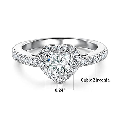 MDFUN Luxurious 18k Gold Plated Cubic Zirconia Wedding Engagement Rings Eternity Bridal Band Halo Rings - color: B-white gold plated