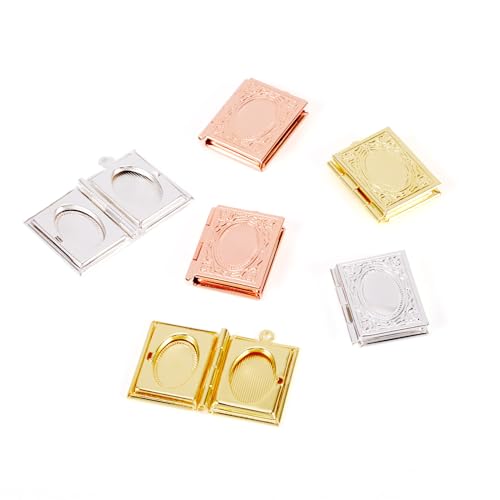 Brass Locket Pendants Heart Book Bag Photo Frame Charms Love Wedding Memory Charms Religious Bible Pendants for Necklace DIY Crafts Jewelry Making