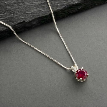 Mariell Cubic Zirconia Crystal Pendant Necklace for Women, 2 Carat 8mm CZ, for Brides, Wedding, Mother's Day Jewelry Gift - color: Silver Red Cubic Zirconia