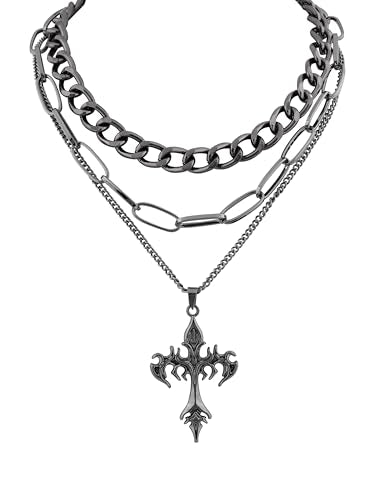 Sacina Gothic Layered Cross Choker Necklace, Goth Emo Grunge Necklace, Goth Jewelry, Halloween Christmas Jewelry Gift - color: Black