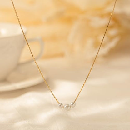 Plenky Pearl Necklaces for Women-14k Gold Plated Layered-Single Pearl Necklace Simple Pearl Choker Necklaces for Women Trendy Cute Gold Necklace Jewelry for Women Gifts - style: 3 Pearls Necklace