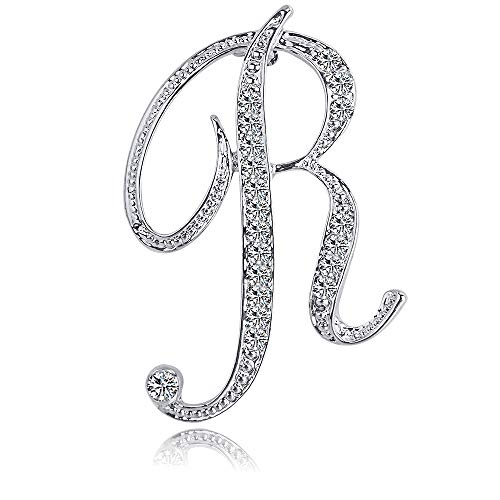 Letter Brooch Pins Initial Rhinestone Brooch for Women Crafts Silvery A-Z - color: Silver R