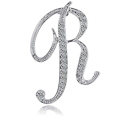 Letter Brooch Pins Initial Rhinestone Brooch for Women Crafts Silvery A-Z - color: Silver R
