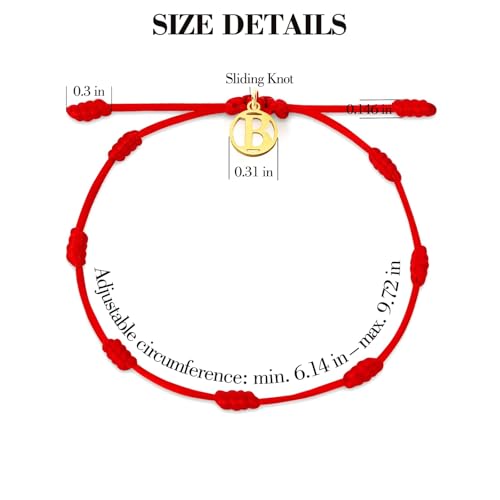 Red String Bracelet with Initial Letter and 7 Protective Knots – Adjustable Kabbalah Bracelet for Women & Men, Personalized Good Luck Charm for Positive Energy - color: b