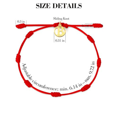 Red String Bracelet with Initial Letter and 7 Protective Knots – Adjustable Kabbalah Bracelet for Women & Men, Personalized Good Luck Charm for Positive Energy - color: b