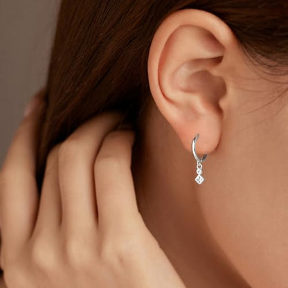 LOVECOM 925 Sterling Silver Heart Dangle Earrings for Women 14K Gold Plated Dainty CZ Love Hearts Charm Huggie Hoop Earrings to Daughter Birthday Wedding Graduation Gifts Jewelry Gifts - color: Style 2-Silver