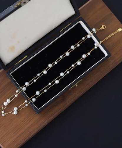 Dainty Pearl Choker Necklace for Women Non Tarnish | Adjustable Layered Gold and Pearl Necklace for Daily & Wedding | Handmade Minimalist June Birthstone Jewelry for Her