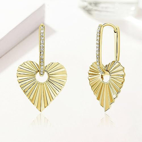 Gold Small Hoop Earrings for Wome | 14K Gold Plated Dainty Small Huggie Earrings S925 Sterling Silver Post Lightweight Drop/Dangle Huggie Earrings - color: Heart