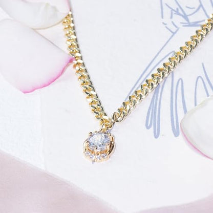 14K Gold Chunky Chain Women Necklace 6*6mm Large Sparkling Cubic Zirconia CZ Pendant, with 16-18'' Adjustable Thick Cable Link, Gift for Christmas, Baptism, Wedding, Birthday, Anniversary ( Box Included)