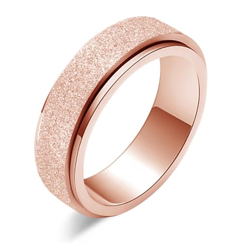 LAOYOU Spinner Anxiety Relief Fidget Ring for Women | 6MM Titanium Stainless Steel Glitter Stress Relieve Calming Rings Non Tarnish Hypoallergenic - color: 1pc Rose Gold Color