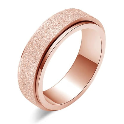 LAOYOU Spinner Anxiety Relief Fidget Ring for Women | 6MM Titanium Stainless Steel Glitter Stress Relieve Calming Rings Non Tarnish Hypoallergenic - color: 1pc Rose Gold Color