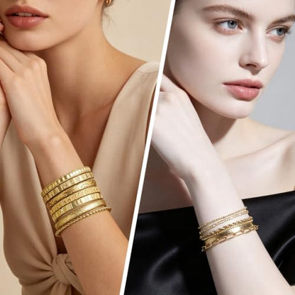 Gold/Silver Jewelry Set for Women Layered Bracelets Ball Dangle Hoop Earrings Stackable Knuckle Rings Set Dainty Adjustable Necklaces Valentine Anniversary Trendy Party Costume Accessories Jewelry - style: Unique
