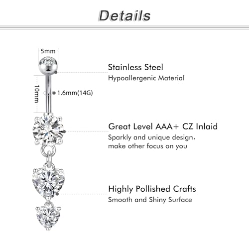 Briana Williams Belly Button Ring Belly Rings Belly Button Piercing Gold Belly Button Ring for Women Clicker Belly Ring Belly Piercing Stainless Steel 14g 10mm Blley Navel Rings Piercing Jewelry - color: C1 -4pcs, silver