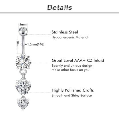 Briana Williams Belly Button Ring Belly Rings Belly Button Piercing Gold Belly Button Ring for Women Clicker Belly Ring Belly Piercing Stainless Steel 14g 10mm Blley Navel Rings Piercing Jewelry - color: C1 -4pcs, silver