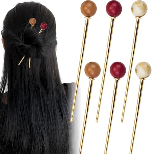 6Pcs Hair Sticks for Buns Elegant French Hair Pins for Women, Alloy Hair Forks for Curly, Straight, Wavy & Fine Hair - color: 6pcs Gold