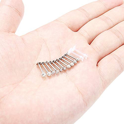 16G Stainless Steel Labret Studs Monroe Lip Rings Retainer Cartilage Tragus Nail Conch Helix Earring Barbell Piercing Jewelry with Clear Diamond CZ for Women Men - color: 12Pcs-8mm-silvertone