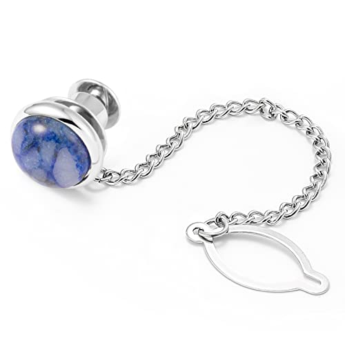 Tie Pins for Men Silver Tie Pins with Chain, Tie Tack Pins Brooch Personalized Wedding Business Gifts - color: Blue