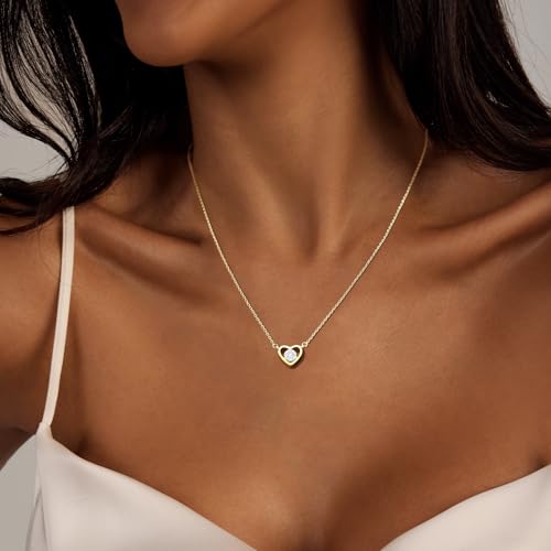 Zeffy Dainty Gold Heart Necklace for Women Trendy 14K Gold/Silver Plate Cute Heart Pendant Choker Necklaces Gold Love Heart Chain Necklace for Women Dainty Gold Jewelry Gifts for Women - style: Tiny Diamond Heart Necklace-Gold