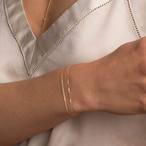 Womens Dainty Gold Chain Bracelet,Simple Layered Chain Bracelets,Beaded Turquoise Bracelet,Charm Crystal Bar,Heart,Karma,Triangle,Pearl Bracelets for Women - color: Layered Cable Chain