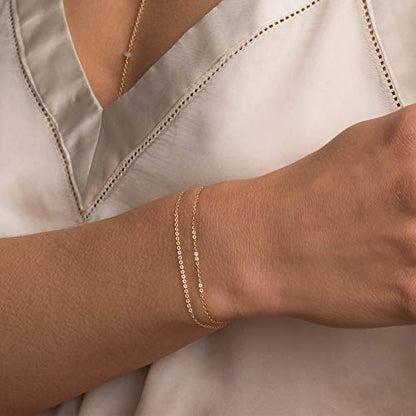 Womens Dainty Gold Chain Bracelet,Simple Layered Chain Bracelets,Beaded Turquoise Bracelet,Charm Crystal Bar,Heart,Karma,Triangle,Pearl Bracelets for Women - color: Layered Cable Chain