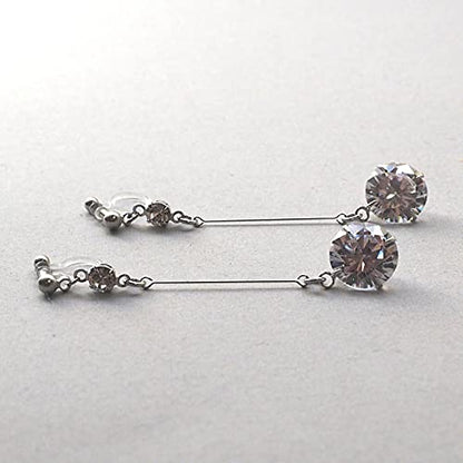 Drop Cubic Zirconia Invisible Clip On Earrings for Women Not Pierced Gold Teardrop Sqaure CZ Crystal Dangle Gold Silver Comfortable Clip On Earrings Bridal Wedding Prom - color: Round Silver2