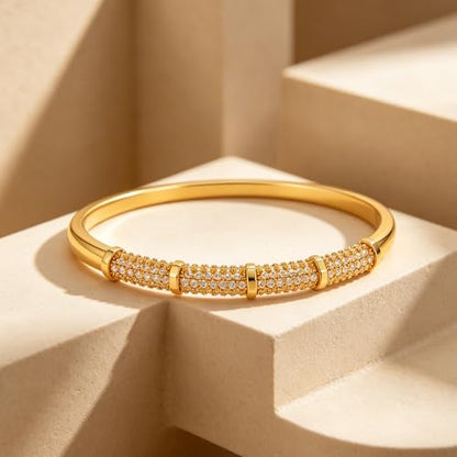 hotoo Gold Plated Bangle Bracelet for Women - style: Paved Crystal Golden Bamboo