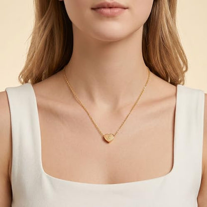 18k Gold Plated Heart Pendant Letter Necklaces for Girls Stainless Steel Initial Necklace for Women Birthday Gifts for Girls Women - color: Brushed Gold, style: Letter R