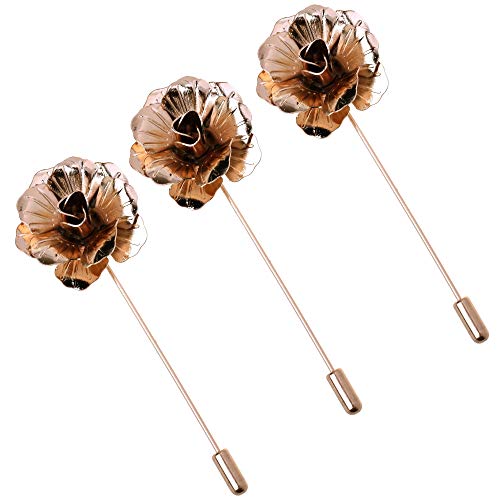 COSMOS Pack of 3 Men's Suit Metal Rose Lapel Flower Pin - color: Gold Tone