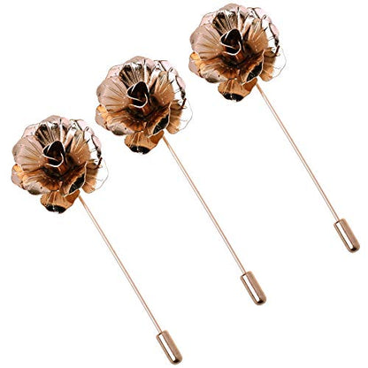 COSMOS Pack of 3 Men's Suit Metal Rose Lapel Flower Pin - color: Gold Tone