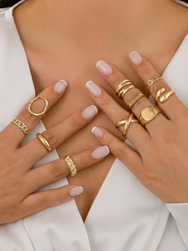 10pcs Trendy Gold Rings for Women Non Tarnish Stackable Rings for Women Dainty Chunky Gold Ring Stack Set Gold Plated Knuckle Ring Chunky Jewelry Fashion Dainty