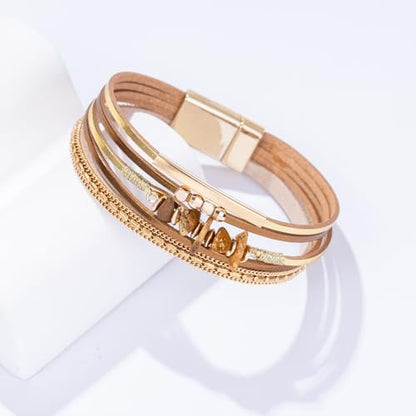 Boho Gemstone Beaded Leather Wrap Bracelets Stackable Chunky Cuff Bracelet Western Jewelry Cowboy Chic Country Concert Outfits for Women - color: Gold