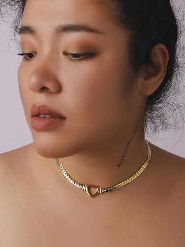 Sacina Heart Choker, Stainless Steel Necklace, Choker Necklaces for Women, Chunky Heart Necklace, Valentine Gift, Christmas Jewelry Gift - color: gold