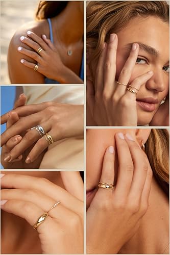 Gold Rings for Women Men Non Tarnish, Waterproof Chunky 14K Gold Plated Dainty Stackable Rings Trendy Statement Pinky Thumb Rings Engagement Eternity Wedding Band Ring Stacking Gold Jewelry Size 3 4 5 6 7 8 9 10 11 - color: Silver, size: 4.5
