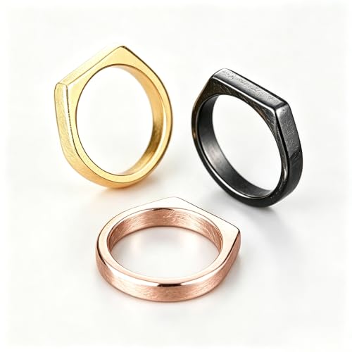 Square Signet Style Titanium Steel Classical Wedding Engagement Ring | Classical Simple Plain Wedding Engagement Statement Ring,Square Shape Signet Style Titanium steel Steel - color: Rose gold