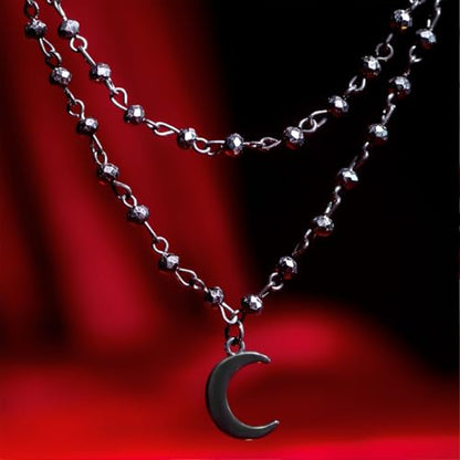 Slip Chain Necklace for Women Gothic Stainless Steel Bar Pendant Cuban Link Necklaces Adjustable Goth O Ring Long Necklaces Punk Rock Collar Choker Trendy Lariat Y Necklace - color: Moon