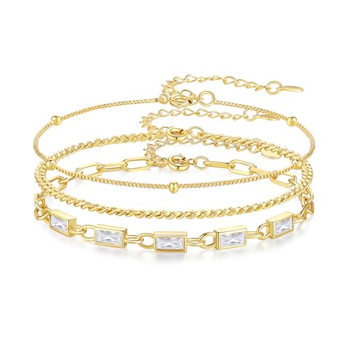 Gold Birthstone Bracelet for Women, 18K Gold Plated Layered Jewelry Bracelet Set, Womens Dainty Stackable Bracelets Link Paperclip Chain Valentines Day Gift for Wife Her - color: Gold-04-Apr.