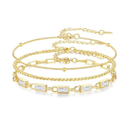Gold Birthstone Bracelet for Women, 18K Gold Plated Layered Jewelry Bracelet Set, Womens Dainty Stackable Bracelets Link Paperclip Chain Valentines Day Gift for Wife Her - color: Gold-04-Apr.