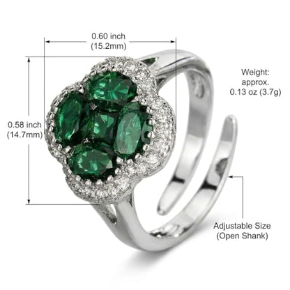 Green/Blue Zircon 4-Leaf Clover Jewelry Set – Necklace, Ring, Earrings – Women's Wedding & Evening Gift for Wife, Girlfriend, Mother – Comes with Gift Box - color: Green Ring