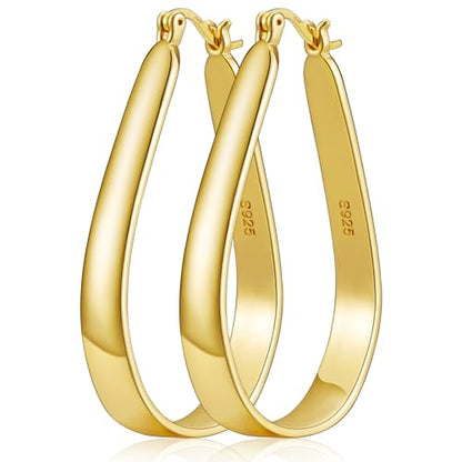 Sterling Silver Hoop Earrings for Women Large Oval Hoop Earrings Lightweight Big Gold Hoops Earrings Hypoallergenic 14K Gold Plated Hoops Earrings Non Tarnish Jewelry Gifts 20/30/40mm - color: Gold-30*50mm