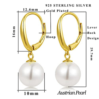 Pearl Earrings for Women Pearl Leverback Earrings 925 Sterling Silver - color: C3-yellow-leverback