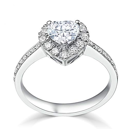 Women Heart Shaped Engagement Rings Inlaid Zircon Anniversary Rings Elegant Exquisite Wedding Jewelry (B-Silver, 5) - color: B-silver, size: 5